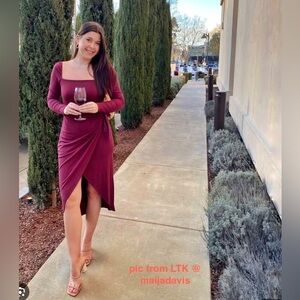 NWT Aritzia Wilfred Saturn Long sleeve Midi Jersey Dress Size S Burgundy